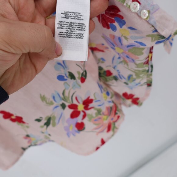 Polo Ralph Lauren Tunic Women's 10 linen Long Sleeve Top Floral Button Down - Picture 3 of 11